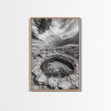Natural Stone Pool, Sky Reflections, Framed Canvas Print, Bathroom Wall Art, Earthy Neutral Decor, Minimalist Landscape
