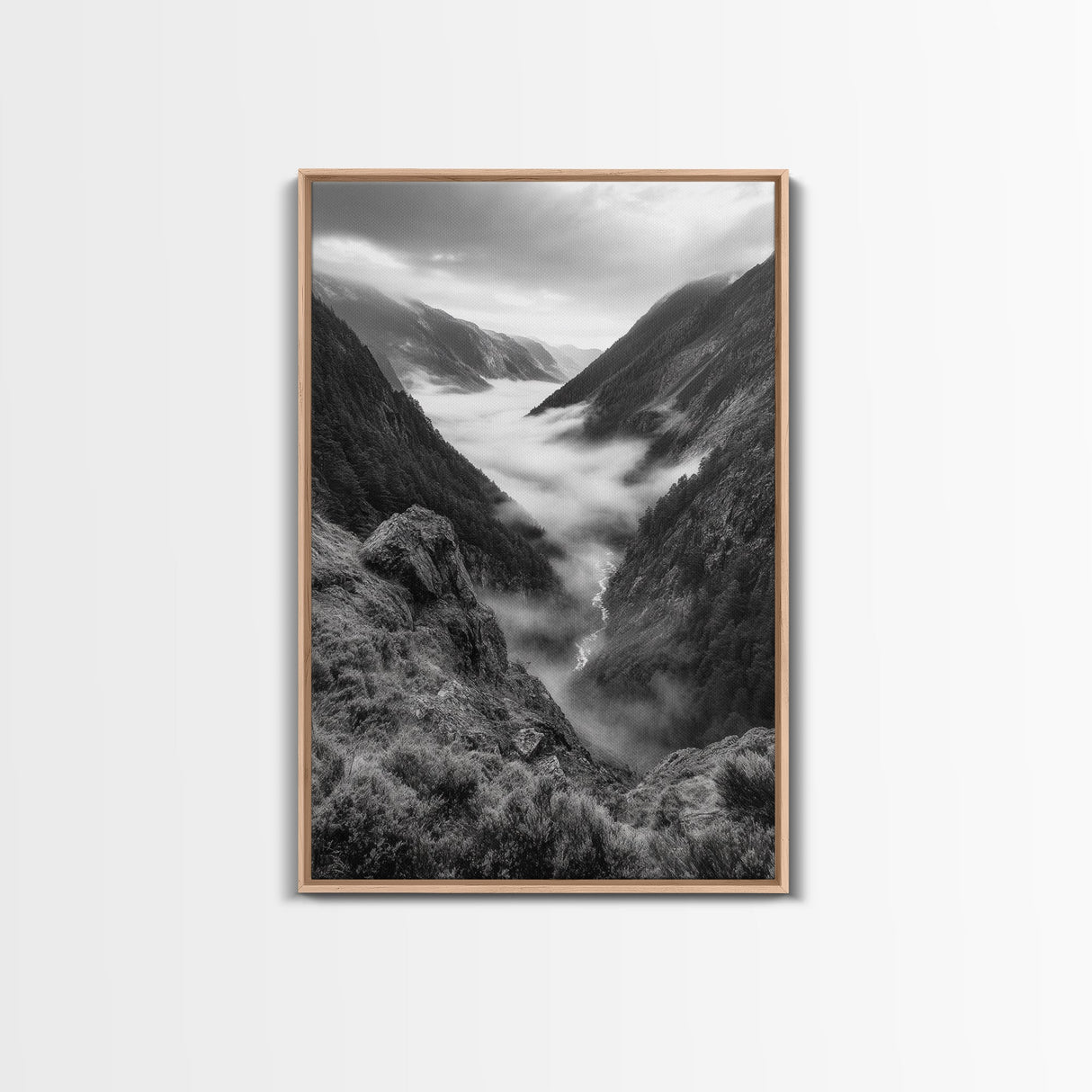 Foggy Mountain Valley, Nature Escape, Serene Wall Art, Framed Canvas Print, Adventure Photography, Cabin Autumn Decor
