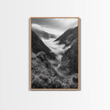 Foggy Mountain Valley, Nature Escape, Serene Wall Art, Framed Canvas Print, Adventure Photography, Cabin Autumn Decor