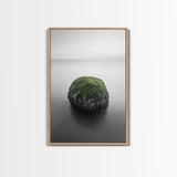 Moss Rock Minimal, Green Accent Art, Coastal Zen Decor, Framed Canvas Print, Modern Neutral Room, Nature Wall Aesthetic