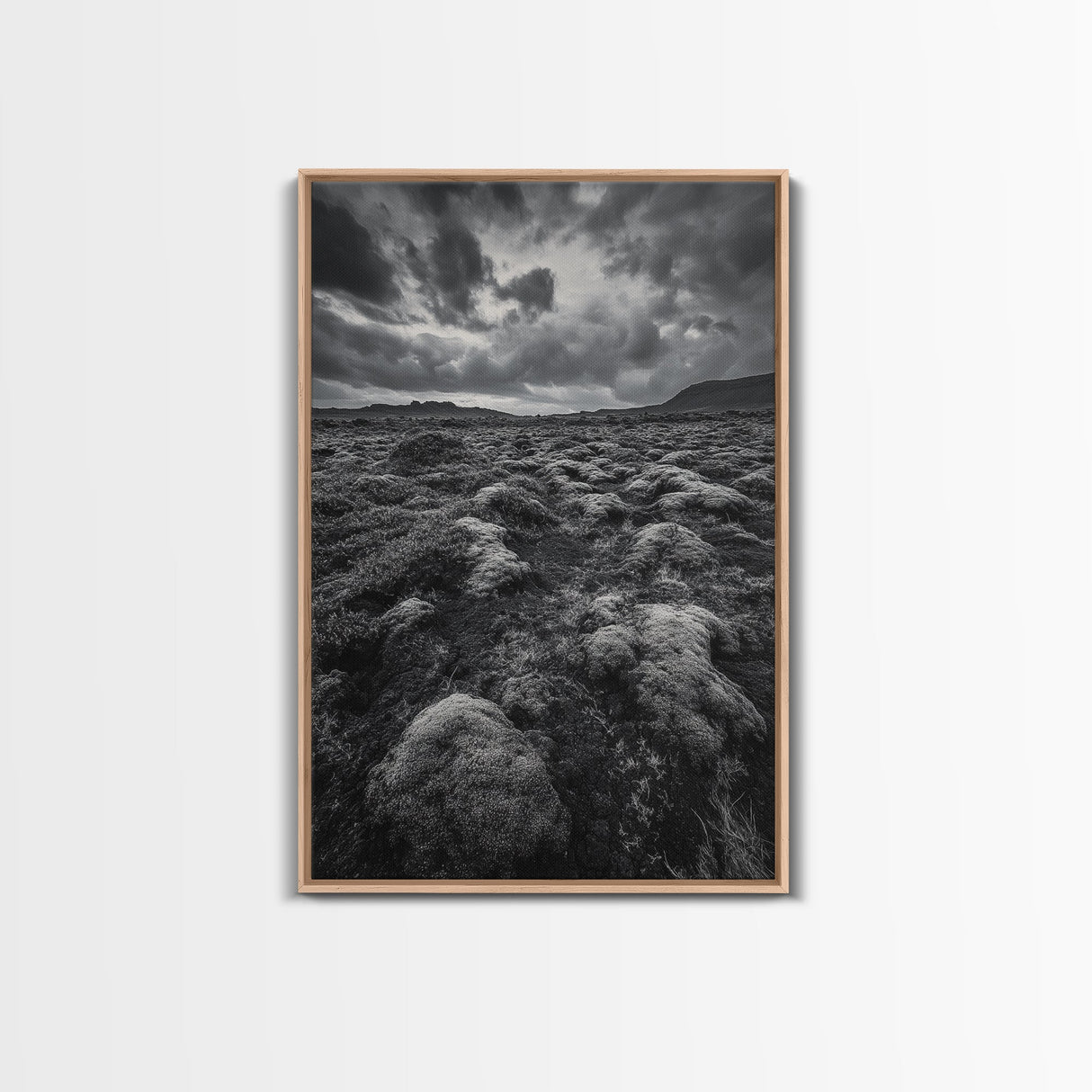 Moss Covered Lava, Iceland Landscape, Moody Nature Scene, Framed Canvas Print, Fall Rustic Decor, Earth Tone Wall Art