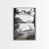 Forest Lake, Mountain View, Peaceful Trail, Framed Canvas Print, Cabin Decor, Fall Landscape, Living Room Art, Tranquil Nature Print