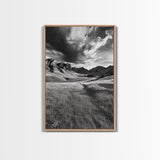 Mountain Valley, Stormy Sky, Western Landscape, Framed Canvas Print, Office Wall Art, Moody Nature Decor, Fall Art, Wilderness Style