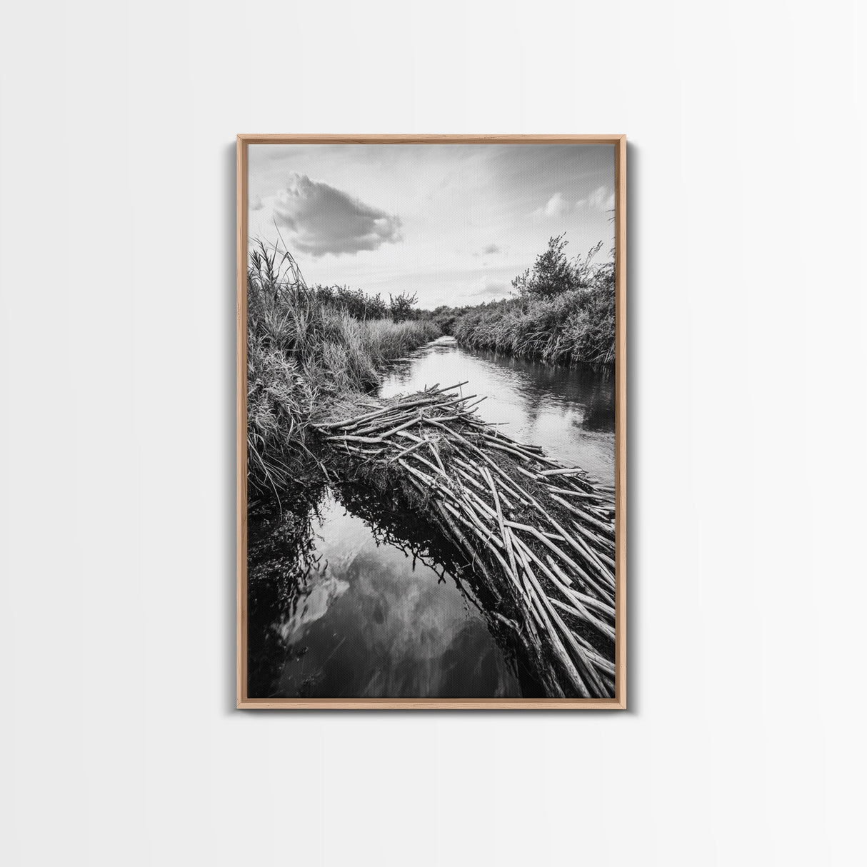Nature Escape, Stream View, Rustic Landscape, Autumn Calm, Framed Canvas Print, Nature art, Rustic Wall Decor, Cabin Art, Office Artwork