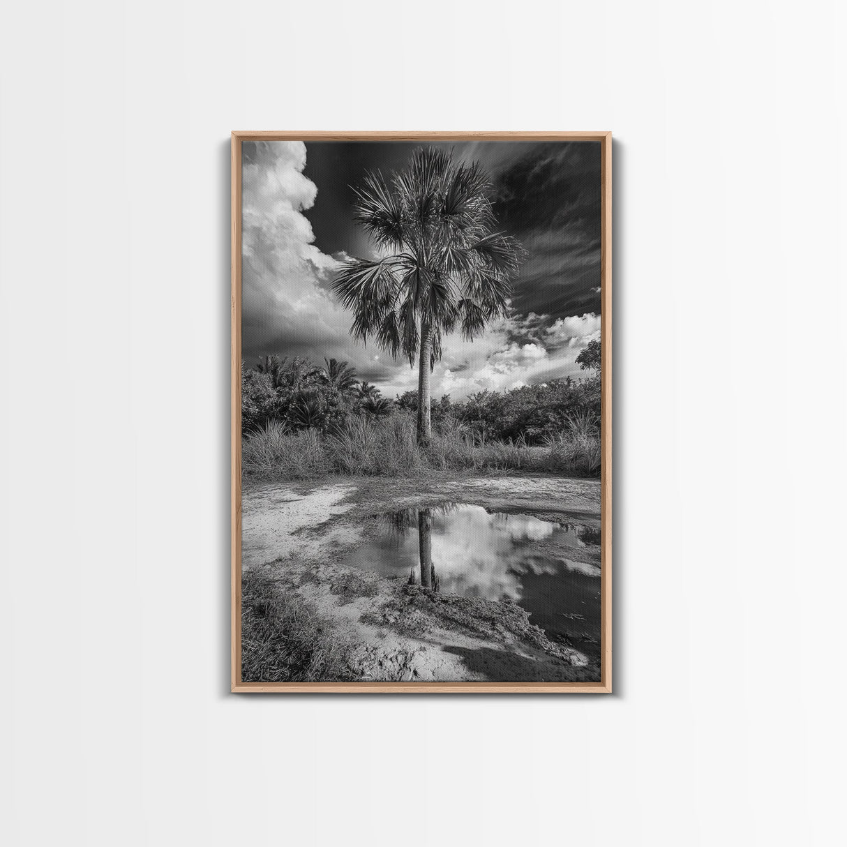 Tropical Palm, Reflected Sky, Nature Tranquility, Canvas Print, boho wall decor, bathroom art, tropical reflection photography