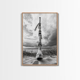 Coastal Totem, Beach Symbol, Stormy Horizon, Framed Canvas Print, nautical art, entryway decor, tribal coastal artwork, Modern Loft Decor