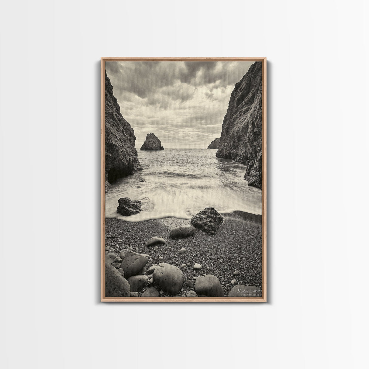 Secluded Cove, Rocky Shoreline, Ocean Retreat, Canvas Print, neutral beach art, living room decor, coastal nature photography