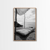 Seaside Nap, Minimal Daybed, Coastal Shade, Serene Moment, Canvas Print, Beach Bedroom Decor, Boho Seaside Art, Coastal Wall Style