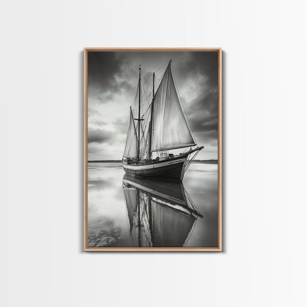 Sailboat Reflections, Calm Waters, Stormy Sky, Canvas Print, Nautical Wall Art, Office or Den Decor, Classic Maritime Photography