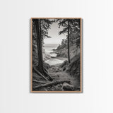 orest Cove, Ocean View, Pacific Trail, Framed Canvas Print, Coastal Nature Wall Art, Entryway Decor, Earthy Minimalist Photography