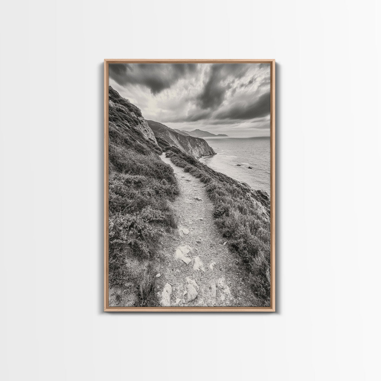 Cliffside Path, Coastal Trail, Ocean Escape, Canvas Print, Moody Landscape Wall Art, Living Room Decor, Adventure Travel Aesthetic