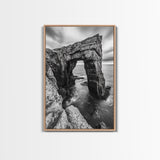 Sea Arch, Coastal Rock, Ocean Cliffside, Canvas Print, Dramatic Nature Wall Art, Living Room or Office Decor, Black White Seascape