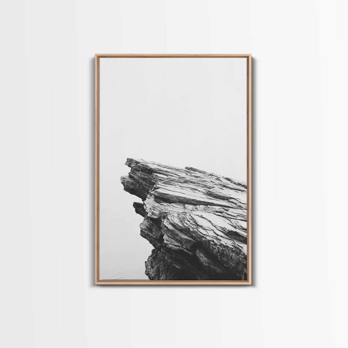 Weathered Cliffside, Coastal Rock, Modern Minimalism, Nature Decor, Framed Canvas Print, Neutral Tones, Office Wall Art, Beachy Aesthetic