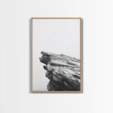 Weathered Cliffside, Coastal Rock, Modern Minimalism, Nature Decor, Framed Canvas Print, Neutral Tones, Office Wall Art, Beachy Aesthetic