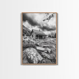 Rustic Cabin, Mountain Hideaway, Stormy Sky, Nature Lodge Decor, Framed Canvas Print, Autumn Vibes, Cozy Wall Art, Rustic Home Style