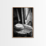 Artisan Soap Still Life, Rustic Wellness Scene, Country Bathroom, Monochrome Framed Canvas Print, Farmhouse Bathroom Wall Art