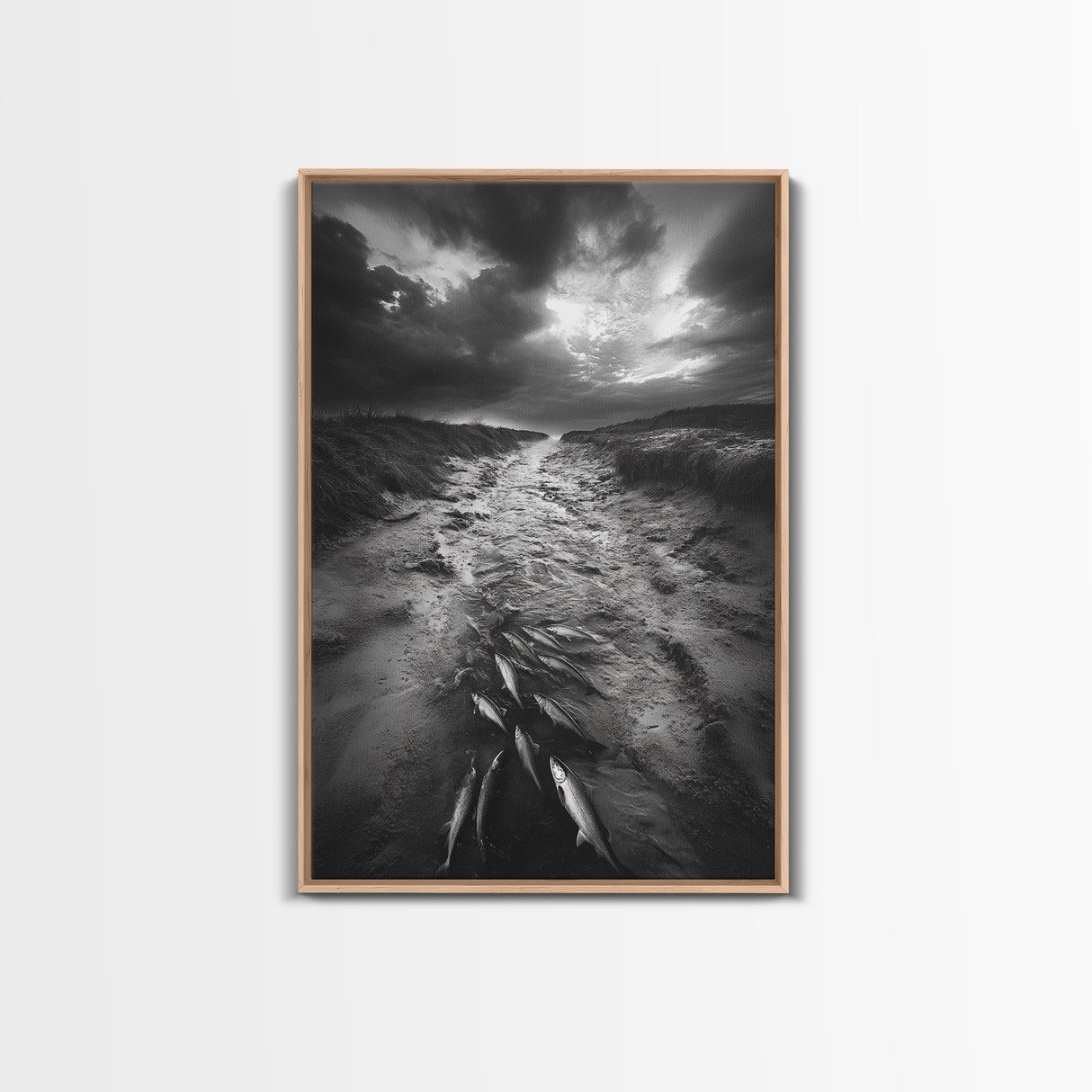 Fish Migration, Dramatic Sky, Moody Landscape, Framed Canvas Print, Dark Nature Art, Rustic Cabin Decor, Fall Wall Art, Nature Drama