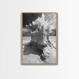 Sand Castle, Beach Fantasy, Dramatic Sky, Coastal Fortress, Framed Canvas Print, whimsical decor, kids room wall art, fairytale beach scene
