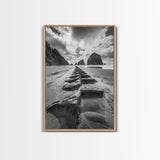 Ocean Rocks, Beach Landscape, Cloudy Sky, Rugged Coast, Canvas Print, coastal adventure wall art, living room decor, nature lover gift
