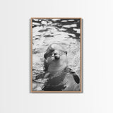 Dolphin Smile, Ocean Friend, Water Reflections, Gentle Waves, Framed Canvas Print, Kids Bathroom Art, Marine Life Decor, Playroom Artwork