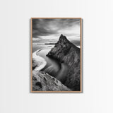 Mountain Peak, Coastal Horizon, Nature Majesty, Serene Edge Framed Canvas Print, modern landscape art, minimalist bedroom decor