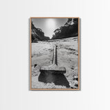 Industrial beach relic, iron hammer, rustic textures, minimalist black and white, Canvas Print, man cave art, coastal masculine decor