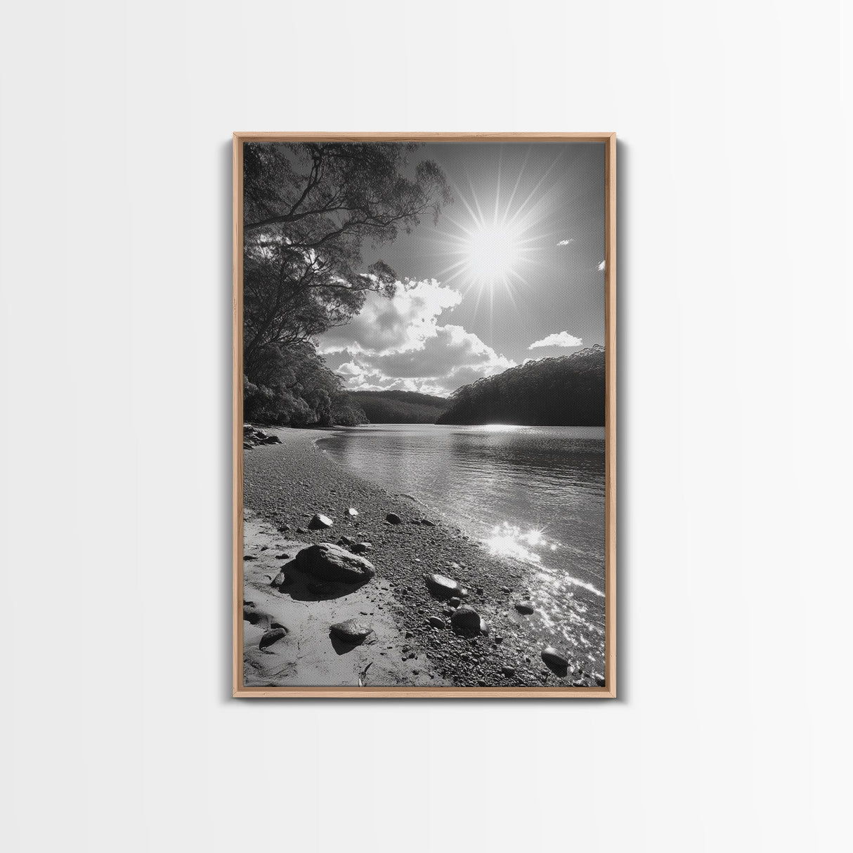 Ocean Shoreline, Serene Landscape, Coastal Photography, Canvas Print, Modern Nature Decor, Living Room Wall Art, Black and White Art