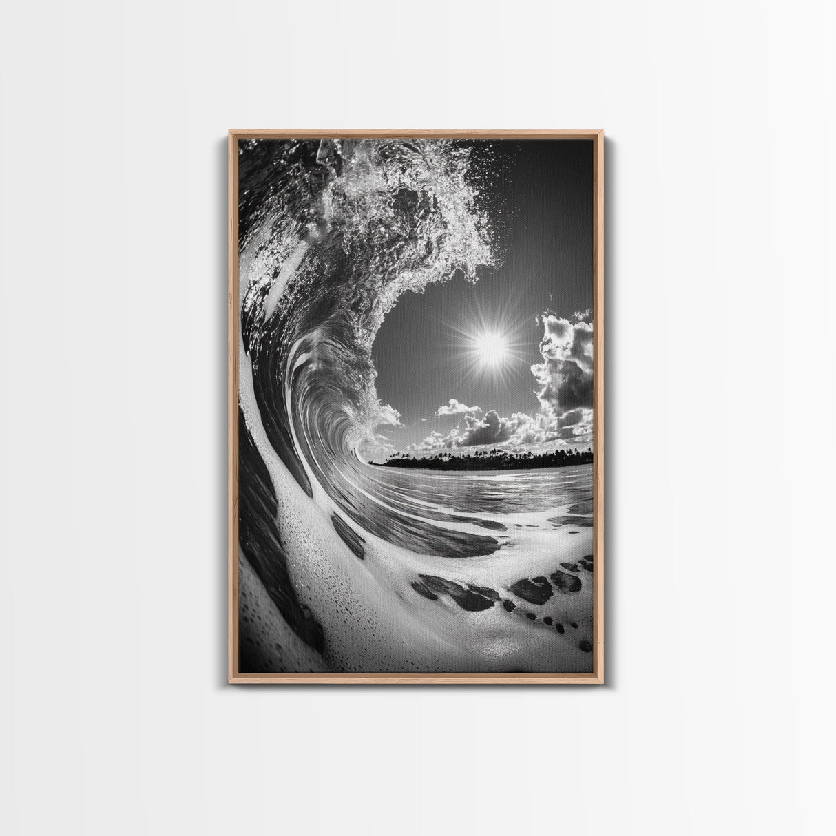 Wave Photography, Surfer Dream, Sea Curl Motion, Framed Canvas Print, Coastal Wall Art, Beach House Decor, Monochrome Ocean Style