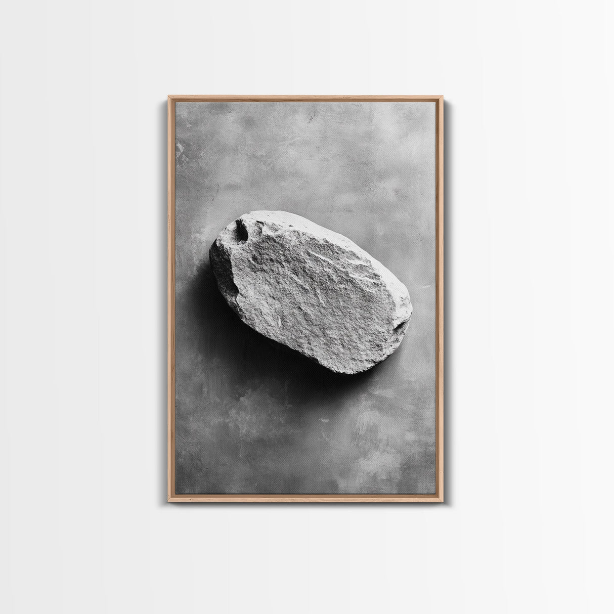 Primitive Rock, Shadow Texture, Minimal Earth Tone, Framed Canvas Print, Zen Wall Art, Office Decor, Neutral Modern Aesthetic