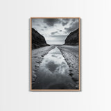 Ocean Reflection, Seaside Path, Moody Coastline, Canvas Print, Black and White Nature Photography, Modern Living Room Wall Art