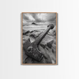 Ocean anchor scene, nautical coastal vibes, shipwreck inspiration, stormy sky, Framed Canvas Print, entryway art, maritime wall decor