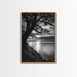 Tranquil Lake Sunset, Tree Silhouette, Calm Waters, Canvas Print, Nature Inspired Wall Art, Relaxing Bedroom Decor, Minimalist Zen