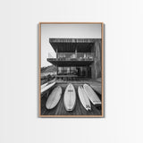 Surf Shack, Beach House, Modern Architecture, Coastal Lifestyle, Framed Canvas Print, Living Room Art, Nautical Wall Decor, Surf Wall Art