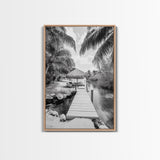 Tropical Dock, Island Escape, Palm Tree Beach, Secluded Lagoon, Canvas Print, Coastal Kitchen Art, Boho Tropical Wall Decor