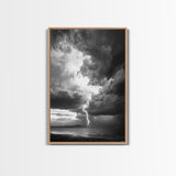 Lightning Strike Beach, Stormy Sky Photography, Dramatic Landscape, Office Wall Art, Nature Scene, Framed Canvas Print, Bold Wall Decor