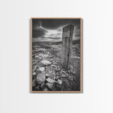 Weathered Exit, Symbolic Marker, Coastal Path, Canvas Print, Rustic Wall Art, Moody Landscape Decor, Entryway Statement Piece