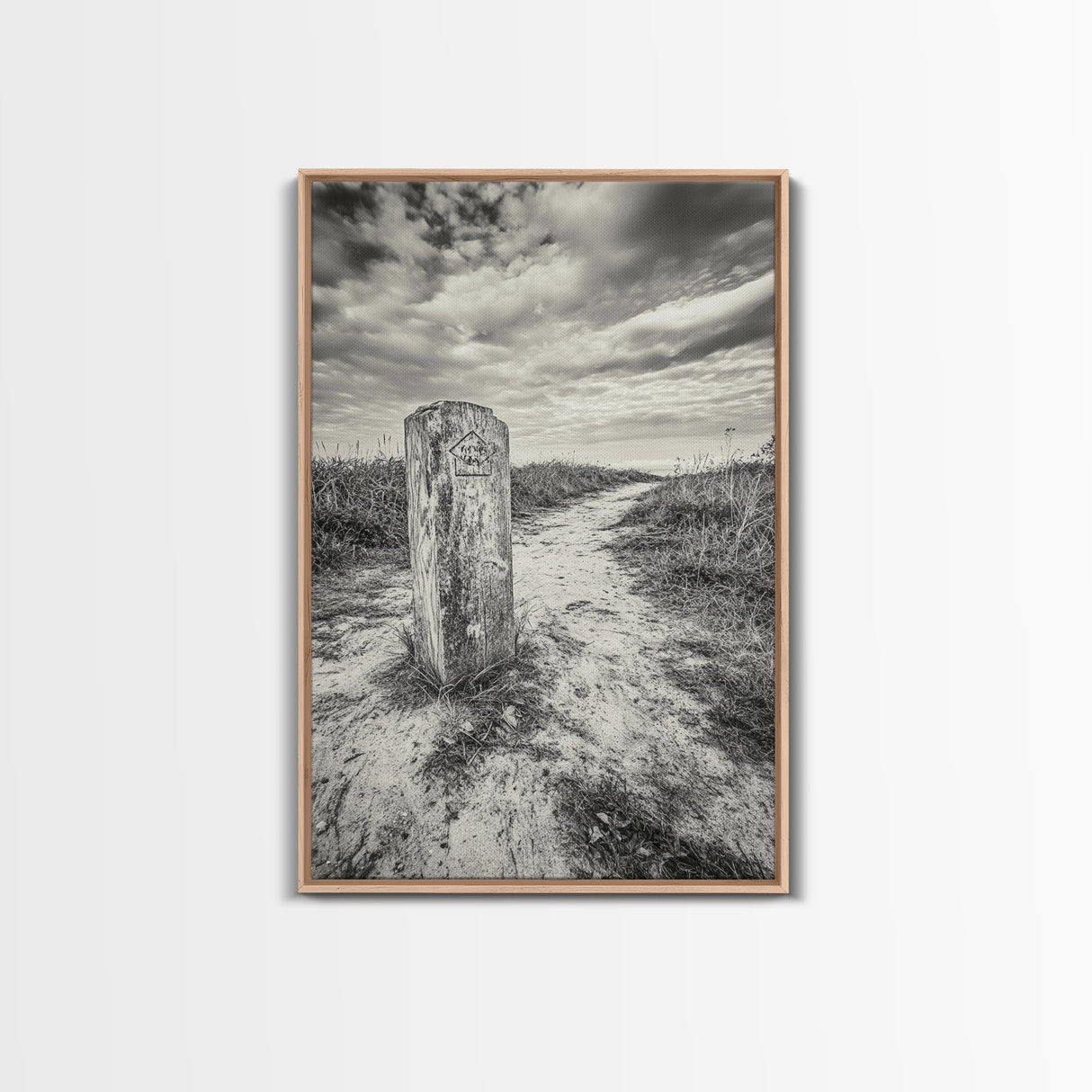 Hiking Marker, Trail Symbol, Windswept Grass, Framed Canvas Print, Outdoor Adventure Wall Art, Nature Lover Gift, Cabin Decor