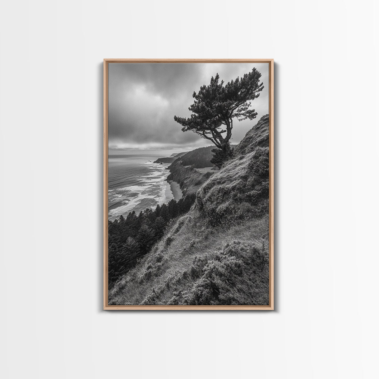 Lone Tree, Ocean Bluff, Windy Coastline, Canvas Print, Coastal Landscape Wall Art, Moody Nature Decor, Minimalist Vibe, Coastal Wall Art