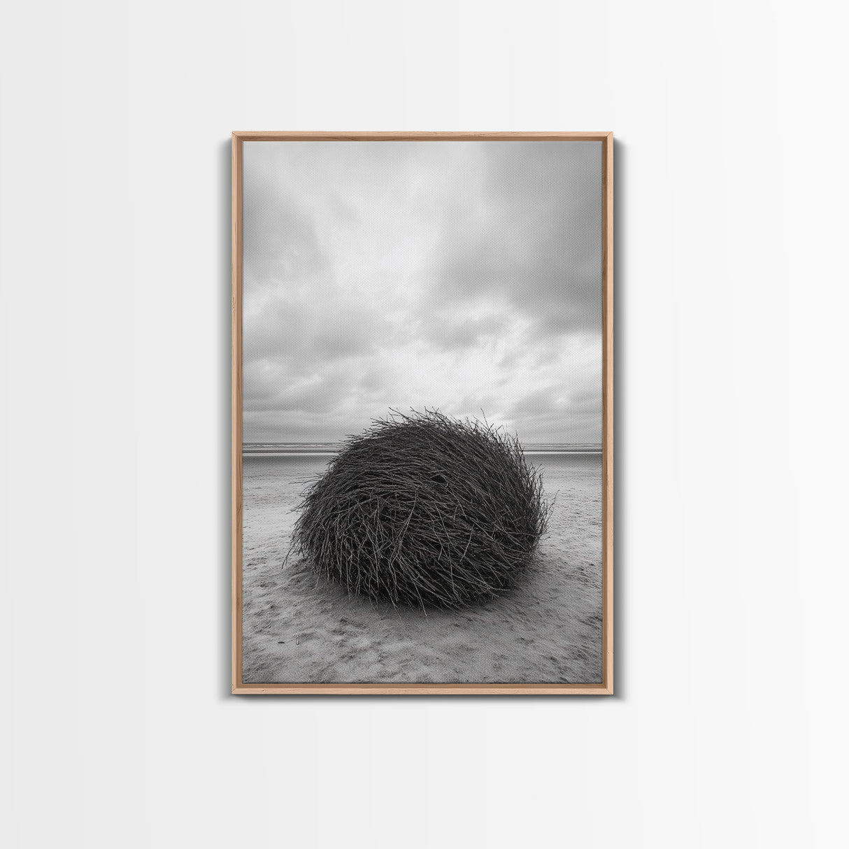 Windswept Beach Nest, Natural Sculpture, Driftwood Ball, Solitude Scene, Canvas Print, Minimalist Wall Art, Neutral Bedroom Decor