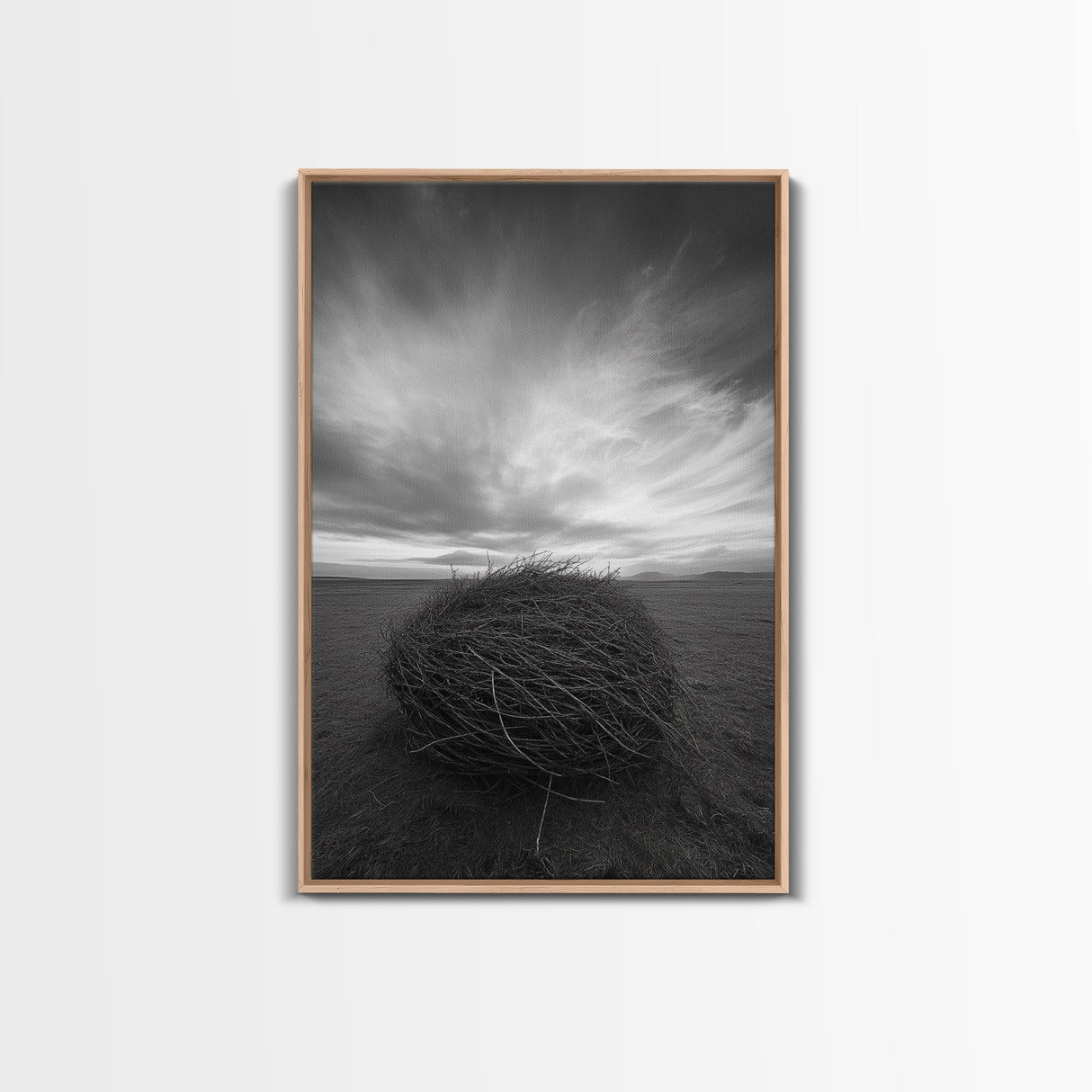 Twilight Field Nest, Tumbleweed Art, Desert Calm, Grassy Plains, Framed Canvas Print, Entryway Wall Art, Boho Nature Landscape