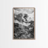 Volcanic Eruption Smoke, Lava Rocks, Earth Energy, Fiery Terrain, Framed Canvas Print, Office Wall Art, Dramatic Nature Landscape