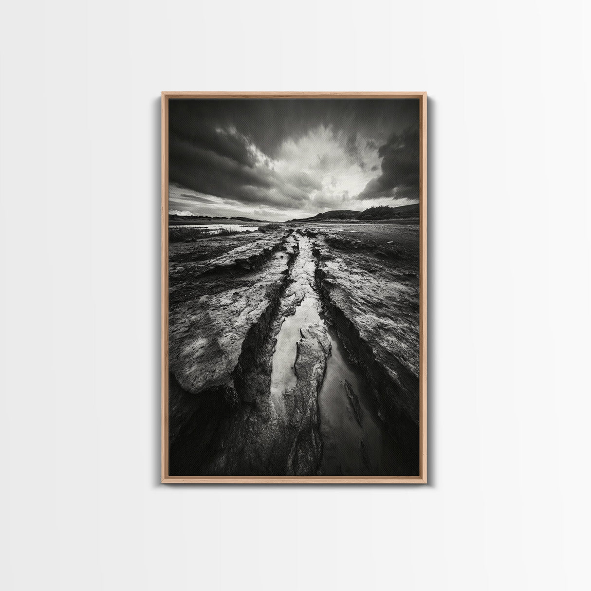 Muddy Terrain, Dramatic Sky, Natural Earth Art, Framed Canvas Print, Fall Decor, Landscape Photography, Moody Living Room Art
