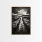 Muddy Terrain, Dramatic Sky, Natural Earth Art, Framed Canvas Print, Fall Decor, Landscape Photography, Moody Living Room Art