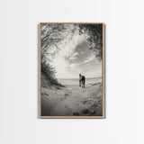 Horse on Shore, Ocean Path Scene, Wild Beauty, Serene Escape, Framed Canvas Print, Boho Wall Art, Bedroom or Entryway Decor