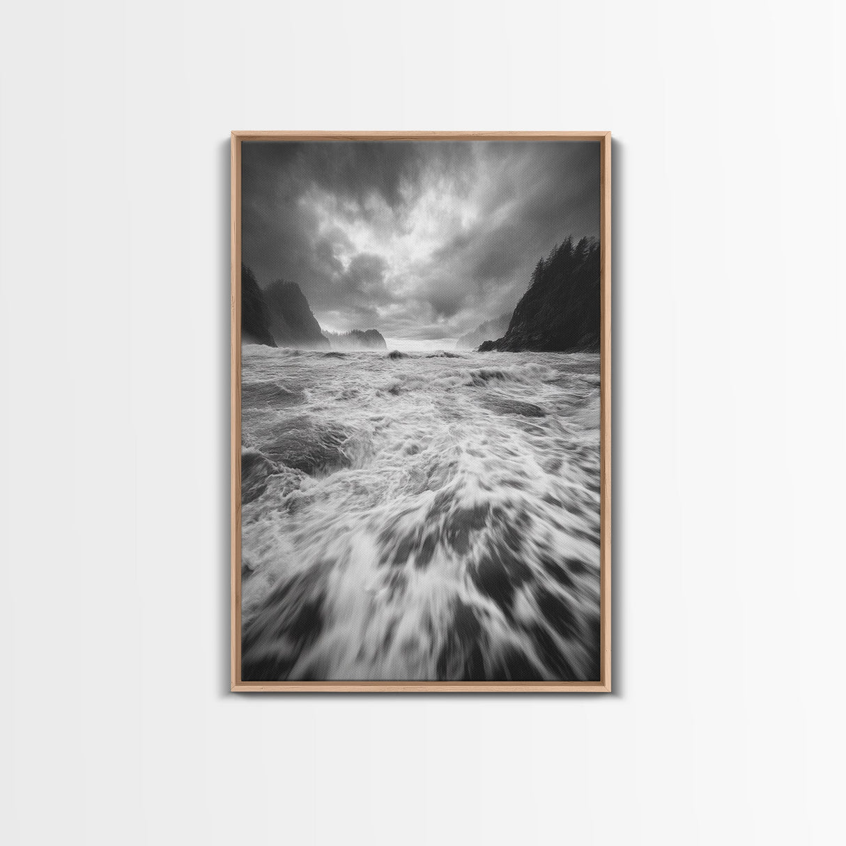 Wild Ocean Waves, Moody Coastline, Stormy Seascape, Nature Photography, Canvas Print, Coastal Wall Art, Bathroom Art, Modern Nature Decor