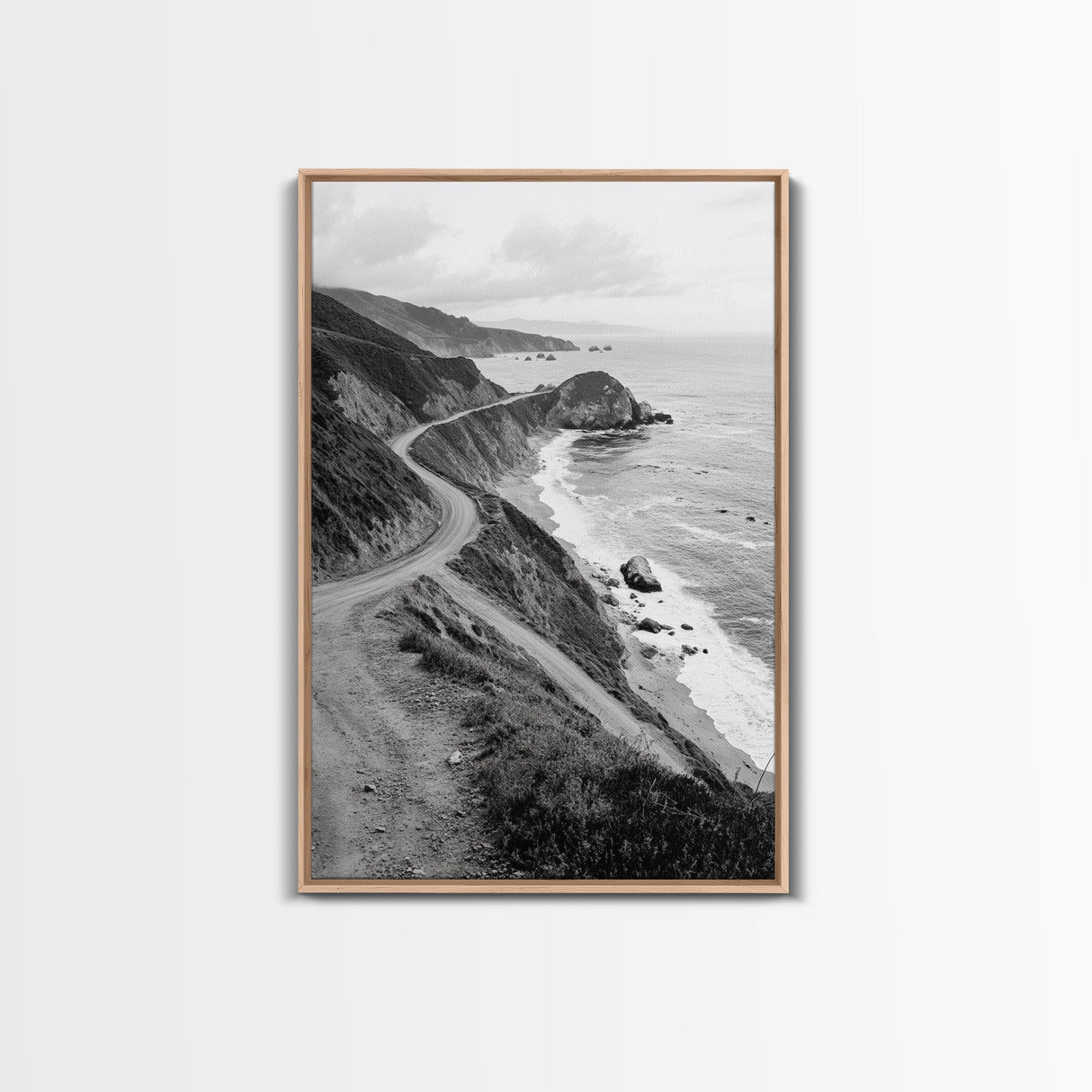 Winding Beach Road, Coastal Drive, Ocean Cliffs, Travel Landscape, Canvas Print, Office Wall Art, Fall Adventure Style, Neutral Coastal Decor