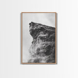 Stone Cliff Form, Abstract Rock Shape, Moody Earth Scene, Nature Texture, Framed Canvas Print, Office Wall Art, Minimalist Mountain Decor
