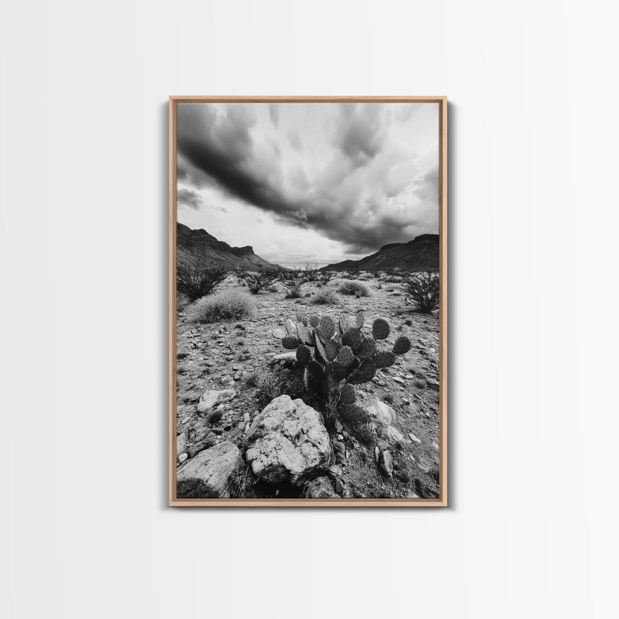 Desert Storm, Cactus Scene, Black White Art, Canvas Print, Southwest Wall Art, Earthy Tones Decor, Boho Style, Entryway Wall Accent