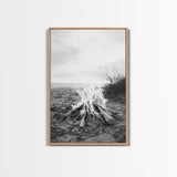 Campfire, Beach, Smoke, Glow - Cozy outdoor scene with flickering flame, Canvas Print, perfect rustic cabin or camping decor, Autumn Wall Art