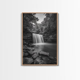Waterfall Serenity, Nature Escape, River Rock Flow, Bedroom Wall Decor, Framed Canvas Print, Modern Rustic Forest Wall Art